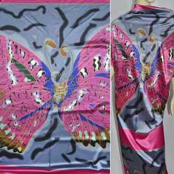 Атлас стрейч розово-серый с бабочками раппорт ш.120