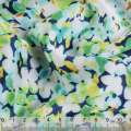 Шовк японський стрейч купон біло-зелено-синій в квіти ш.147