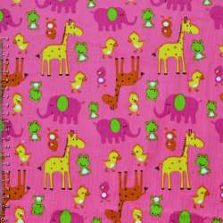 Микровельвет розовый с желтыми жирафами и утятами ш.110