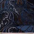 Оксамит шовковий на шифоні, дамасський візерунок синій з золотим штампом ш.132