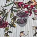 Вискоза белая в серую полоску, бордовые цветы, ш.140