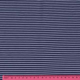 Вискоза синяя темная в тонкую черно-белую полоску, ш.150