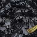 Гипюр стрейч черный с вьющимися цветами ш.150