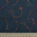 Джинс стрейч с коричневой вышивкой завитки с пайетками синий темный ш.146