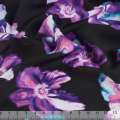 Креп черный в фиолетовые цветы ш.150