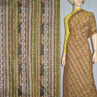 Тканина костюмна в коричнево-бежеву смужку з шенілловой ниткою
