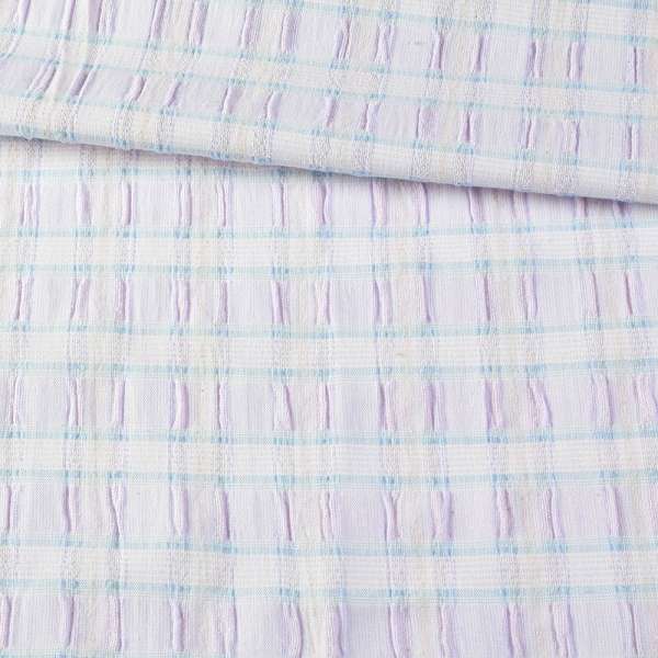 Рубашечная ткань стрейч в полоску голубую, жатую, сиреневая, ш.130