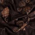 Ткань костюмная коричневая с бежевой вышивкой и замшевыми аппликациями, ш.150