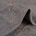 Ткань костюмная темно-серая с вышивкой и светло-коричневым рисунком ш.150