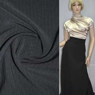 Ткань костюмная стрейч черная в узкую полоску ш.150