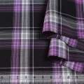 Вискоза костюмная стрейч черная в бело-фиолетовую клетку 50мм ш.150
