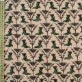 Котон з ворсом молочний, зелені птиці, чорні гілки, ш.150