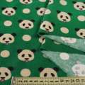 Коттон с ворсом зеленый, мишки панды, ш.145