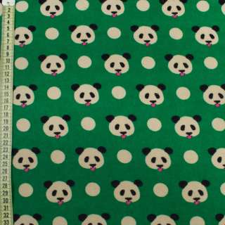 Коттон с ворсом зеленый, мишки панды, ш.145