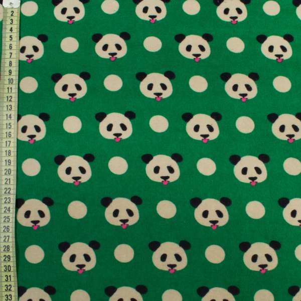 Котон з ворсом зелений, ведмедики панди, ш.145