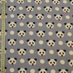 Коттон с ворсом серый, мишки панды, ш.145