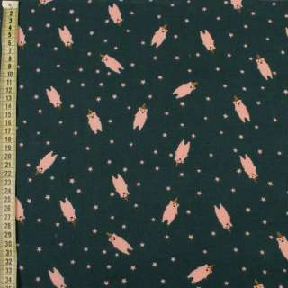 Коттон с ворсом морская волна, розовые мишки, звездочки, ш.150