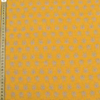 Коттон с ворсом желтый, бежевые зайки, ш.150