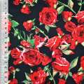 Котон стрейч чорний з червоними трояндами ш.150