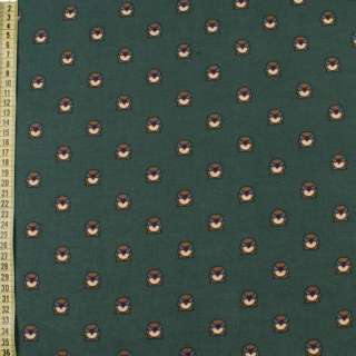 Коттон с ворсом* зеленый темный, коричневые совы, ш.150