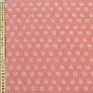 Коттон с ворсом* розовый, бежевые зайки, ш.150