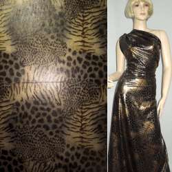 Трикотаж черный с коричнево-серым принтом леопард ш.150