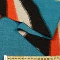 Лоден пальтовий геометричний малюнок чорно-оранжево-бірюзовий на сірому тлі, ш.150