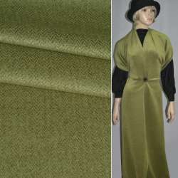 Пальтова тканина з ворсом меланж ялинка на чорному тлі зелена ш.150