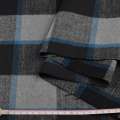 Пальтова тканина в клітинку з ялинкою чорно-синя на сірому тлі, ш.145