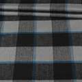 Пальтовая ткань в клетку с елочкой черно-синяя на сером фоне, ш.145