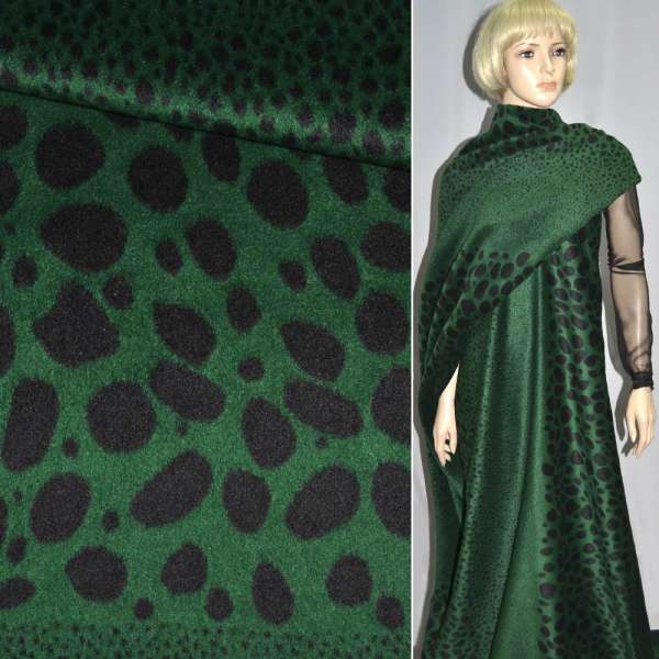 Пальтова тканина з ворсом овали чорні (рапорт) зелена, ш.150