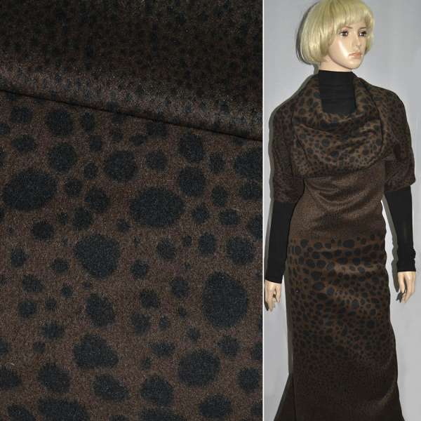 Пальтова тканина з ворсом овали чорні (рапорт) коричнева, ш.150