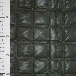 Тканина плащова стьобана блискуча квадрати 4,5 см зелена темна, ш.145