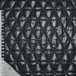 Тканина плащова стьобана блискуча ромби 6,5х3,5 см чорна, ш.145