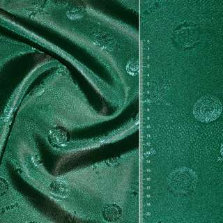 Жаккард атласный зеленый в кружочки ш.150