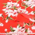 Поплин красный, бело-розовые лилии, ш.150