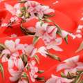 Поплин красный, бело-розовые лилии, ш.150