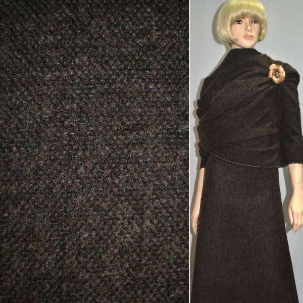 Рогожка букле пальтова з мохером коричнево-чорна, ш.150