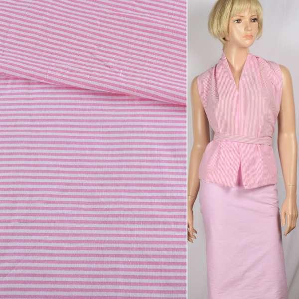 Сорочкова тканина в смужку поперечну біло-рожеву, ш.145