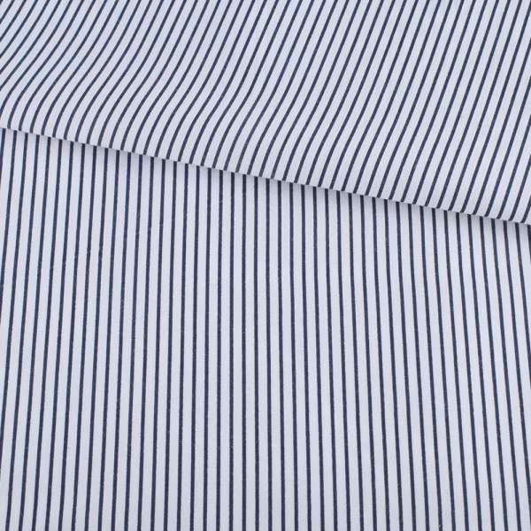Сорочкова тканина в смужку вузьку синю, біла, ш.150
