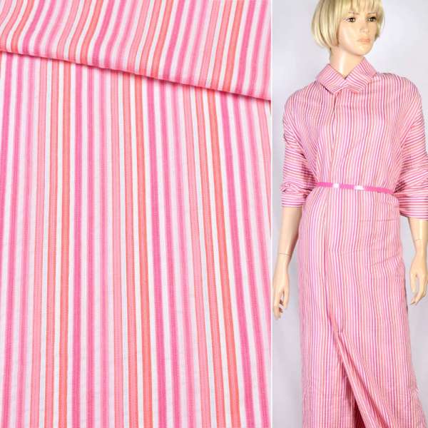 Сорочкова тканина в смужку червоно-рожеву, ш.150