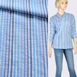 Сорочкова тканина в смужку білу, синю, бузкову, ш.150