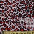 Мікролайкра леопардовий принт молочна в плями в червоно-чорні ш.160