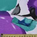 Трикотаж структурні штрихи білий з маками фіолетовими, бірюзовими ш.160