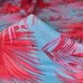 Трикотаж голубой с розово-красными листьями ш.165