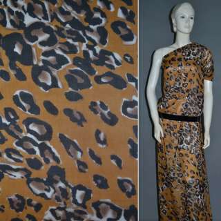 Шифон Діллон коричневий світлий з молочно-чорним принтом леопарда і плямами