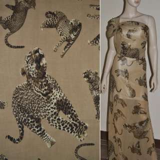 Шифон Діллон бежевий темний з леопардами ш.150