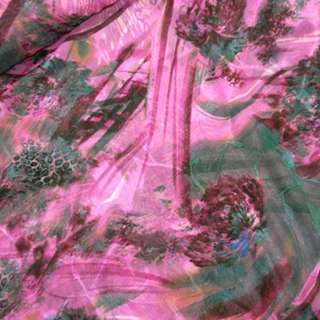 Шифон орари розовый в серые и зеленые росчерки ш.150