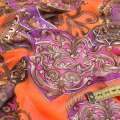 Шифон помаранчевий в фіолетові медальйони з завитками, ш.145