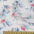 Батист белый в розово-голубые мелкие цветы, ш.142